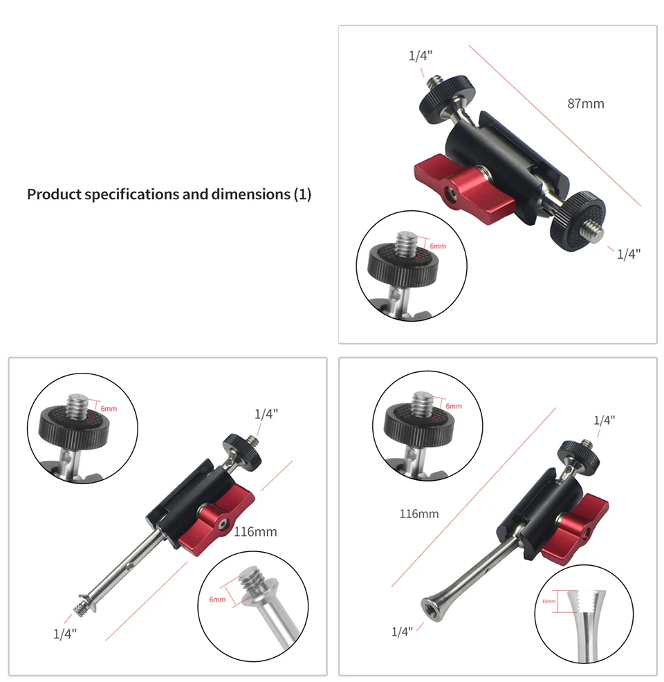 360-Stativ-Adapter für Magic Arm, Dual-Kugelkopf, 1/4 Zoll Schraube, Gelenkanschluss für Kamerakäfig, Monitorständer, LED-Lichthalter – Detail 13