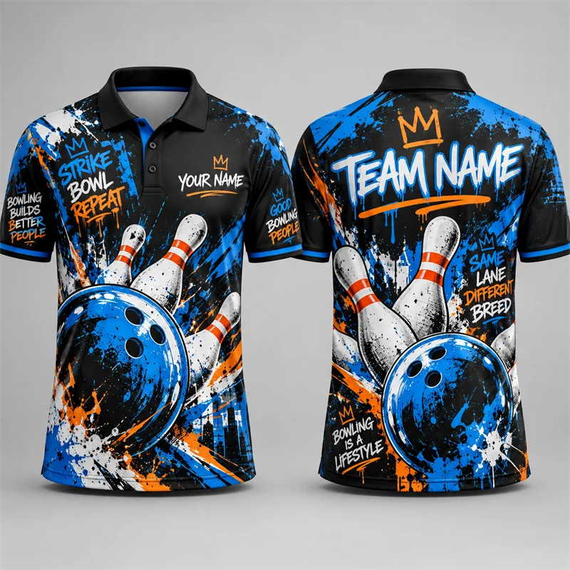 Custom Bowling Polo Shirt Personalized Name Team Name Short Sleeve 3D Print Jersey League Tournament Team Sports Uniform Top