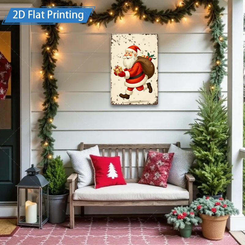 [2D FLAT] 1pc Metal Sign Christmas Santa Claus Metal Sign 2D Flat Print Decor
