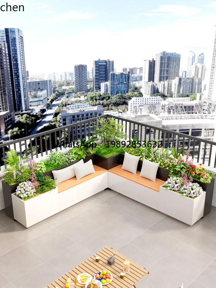 

Outdoor Stainless Steel Flower Box Seat Combination Solar Wireless Phone Charging Terrace Plastic Wood
