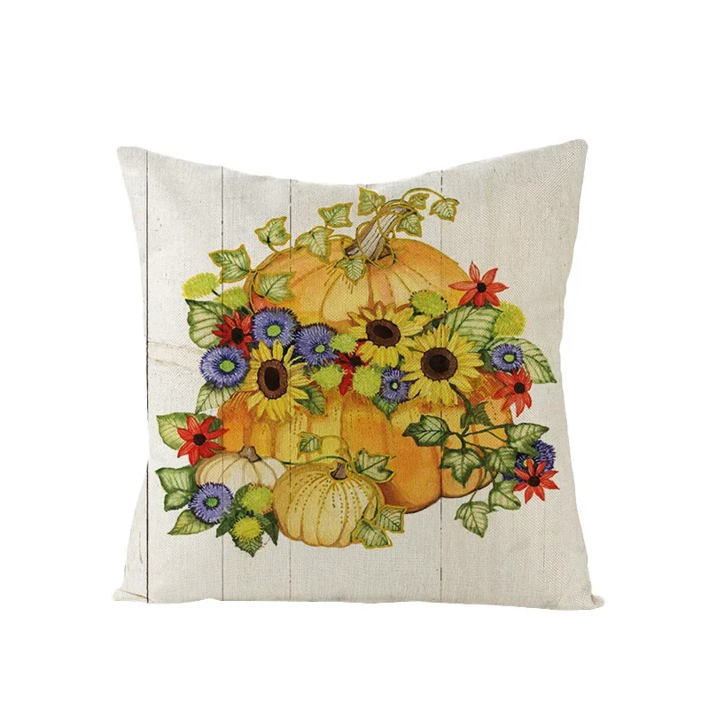 Autumn Throw Pillow Covers Thanksgiving Day Decorative Pumpkin Cushion Cover 18x18 Inches Fall Harvest Printed Linen Pillowcase