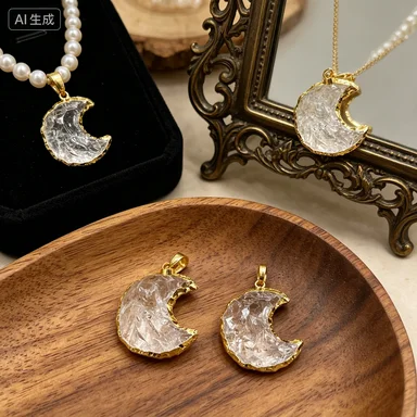 WKT WT-P1301 New ! Romantic Women Necklace Pendant New Moon Shape Natural Crystal With 24K Metal Electroplated Jewelry