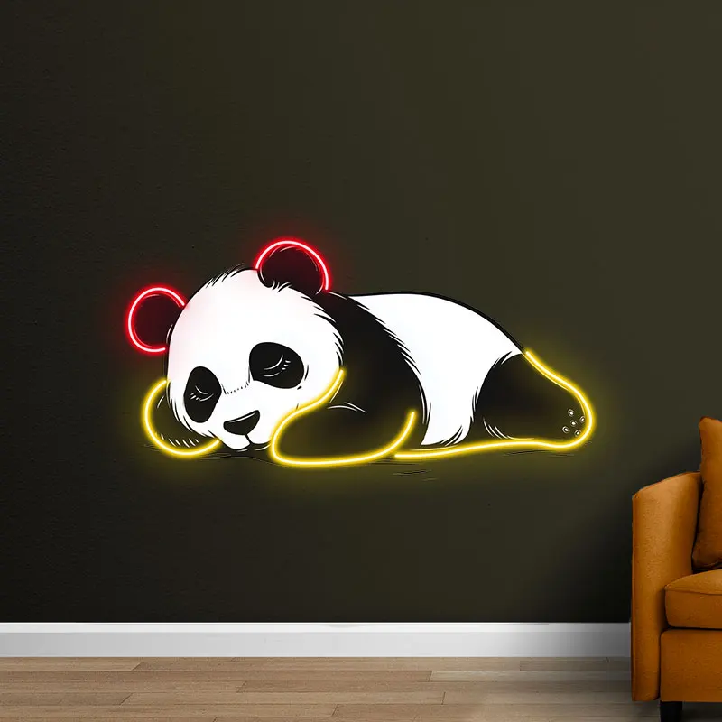 Toysign Cute Sleeping Panda Neon Wall Light - Adorable LED Panda Art for Kids Room, Nursery, Playroom Decor - Red & Yellow Glow