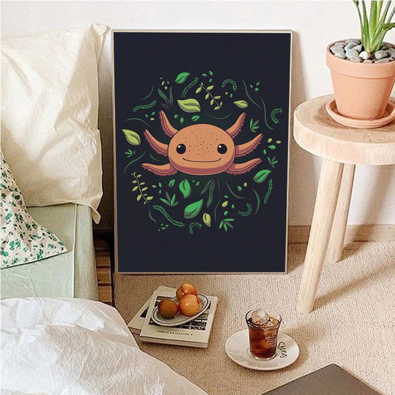 Cute Axolotl Vintage Posters Kraft Paper Sticker Home Bar Cafe Room Wall Decor