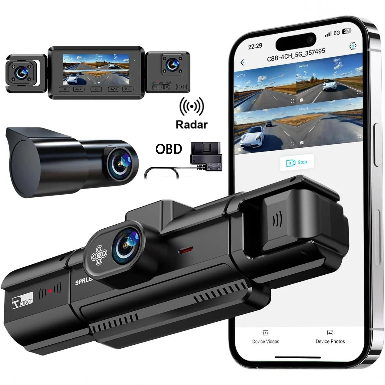 4 Channel Dash Cam Full HD 1080P DVR 360 Degree IR Night Vision Motion Detection GPS Tracking WiFi 24H Radar Parking Protection