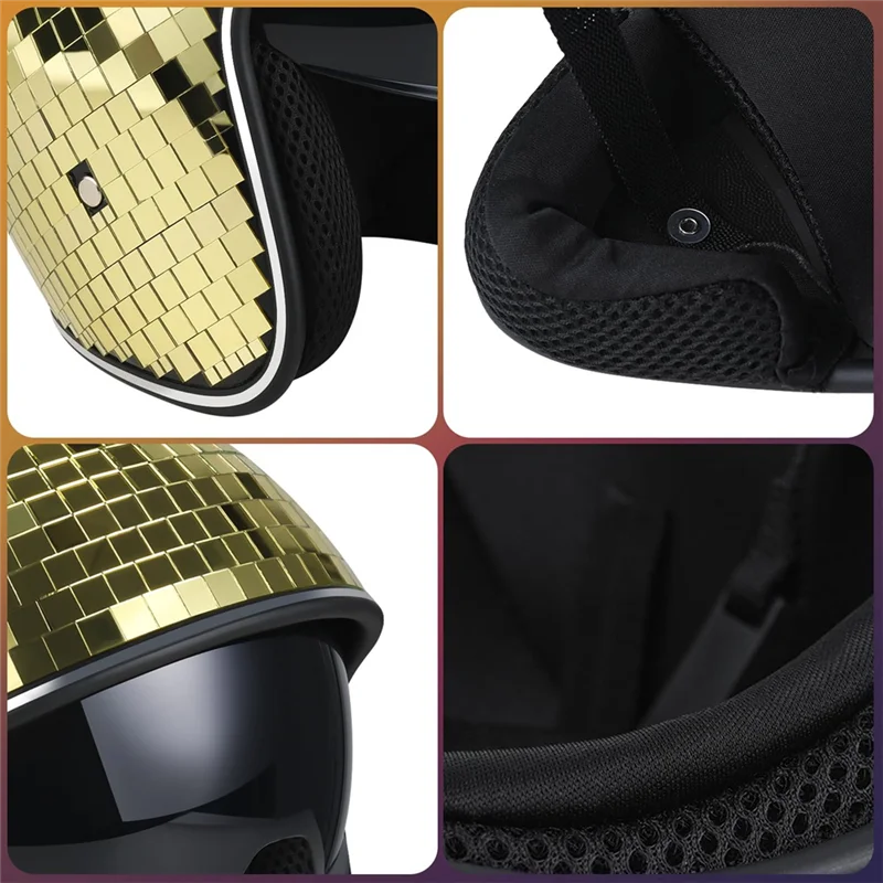 FX-ディスコボールヘルメット、格納式バイザー付き、グリッターミラーガラスディスコヘルメット、クラブパーティー用パンクスタイル