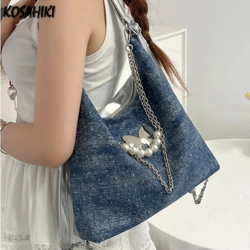 

Korean Office Lady Elegant Women's Handbags All Match Chain Chic Y2k Aesthetic Underarm Bag Casual Trendy Fashion Shoulder Bags