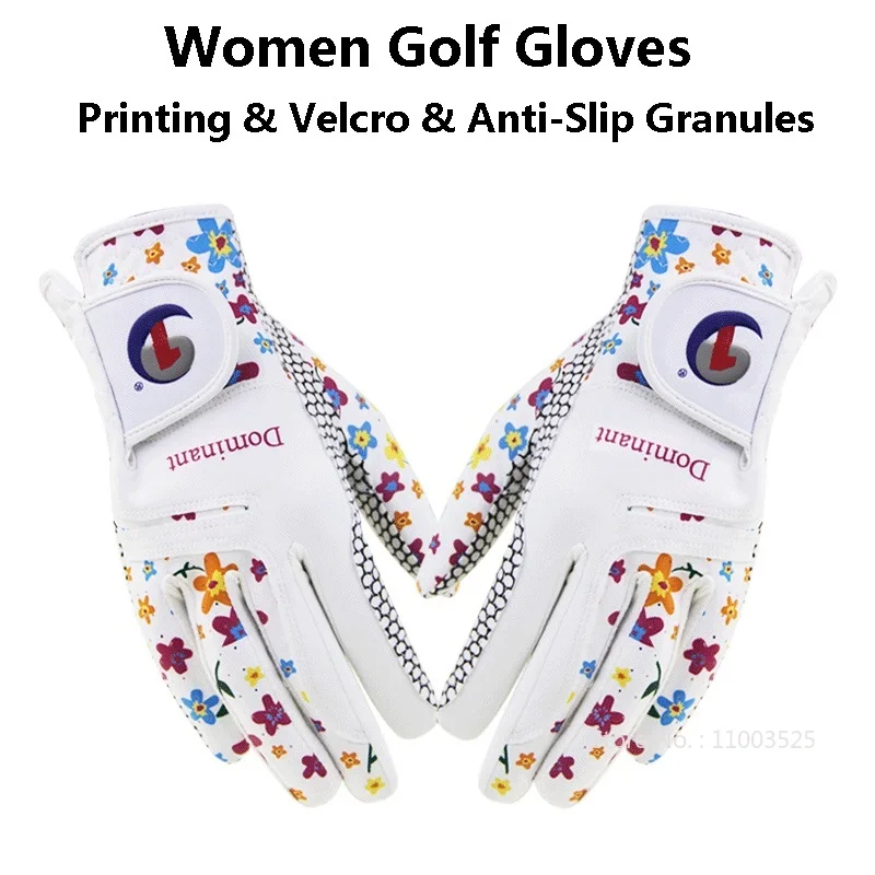 

1 Pair Fashion Ladies Printing Anti-Slip Granules Gloves Women Breathable PU Golf Gloves Girls Durable Left Right Hand Mittens