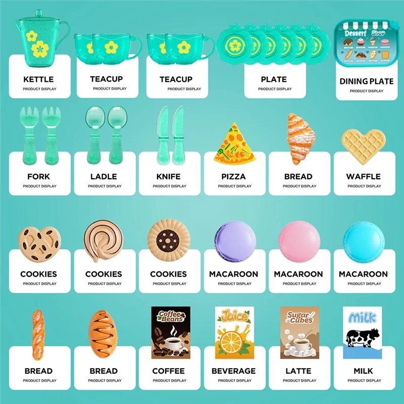 A19Q-33Pc Speelhuis Keuken Speelgoedset Kinderen Theekransje Speelset voor kinderen, Rollenspel Speelgoed met dessert en servies