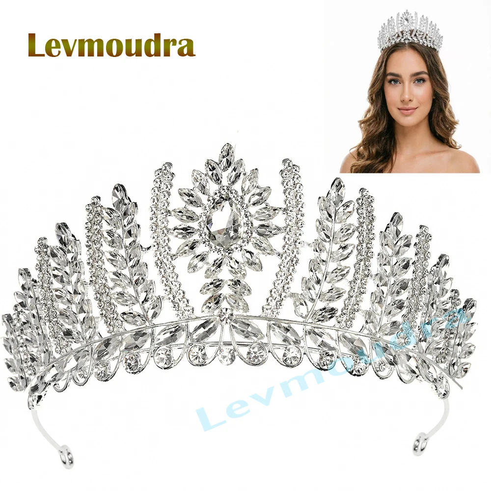 

Levmoudra Miss Beauty Pageant Crown Rhinestone Women Crystal Queen Hand Made Hairwear Headband