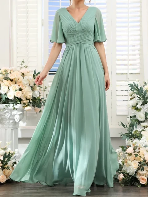 Butterfly Sleeve Split Formal Occasion Dresses 2024 New A Line Chiffon Bridesmaid Dresses Elegant V Neck Dresses Weddings Guest AliExpress