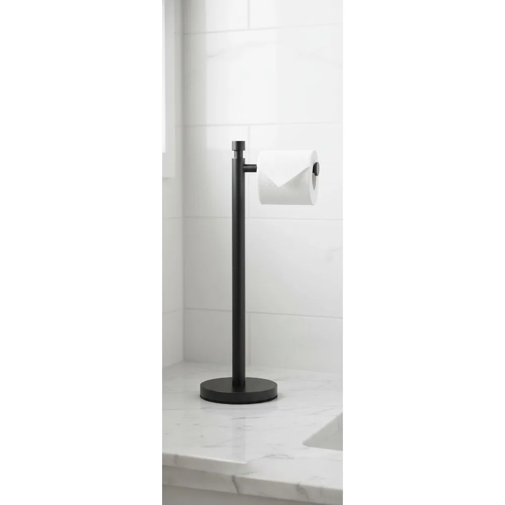 

Freestanding Weighted Toilet Paper Holder Stand, Sturdy Matte Black Rustproof Design with Non-Slip Cap for Modern Bathroom RV