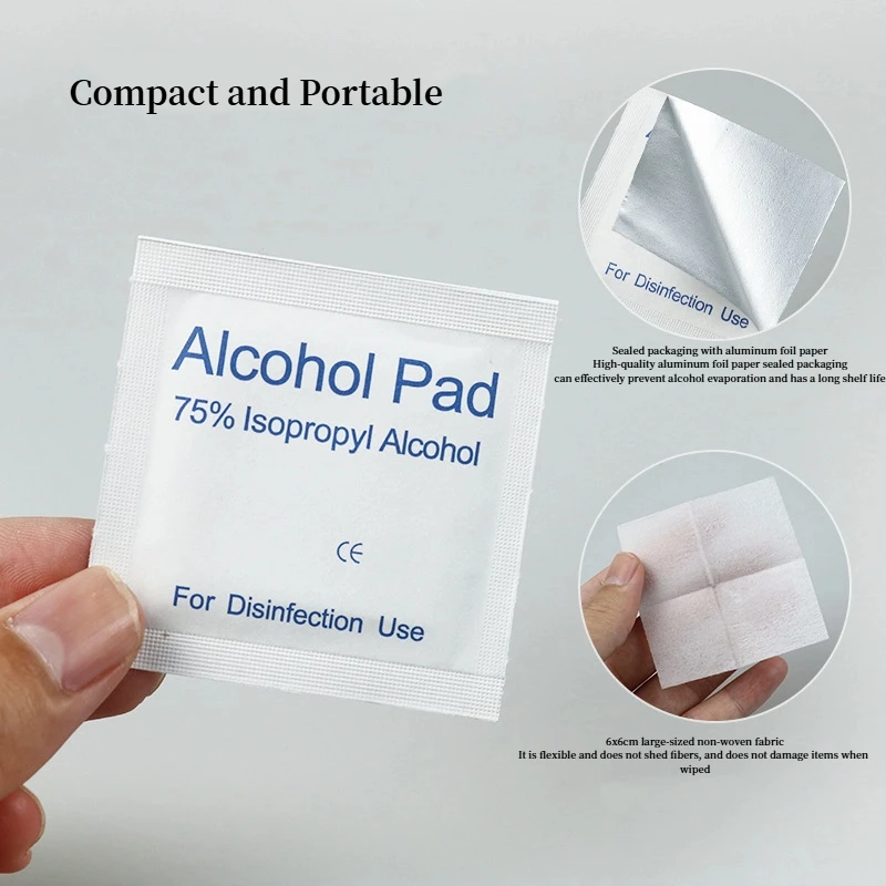 แผ่นสำลีแอลกอฮอล์แบบใช้แล้วทิ้ง 1 ถุง ผ้าเช็ดทำความสะอาดฆ่าเชื้อ แผ่นแอลกอฮอล์สำหรับทำความสะอาดบ้านและนอกบ้าน อุปกรณ์ดูแลทำความสะอาด แอลกอฮอล์ 75% ผ้าเช็ดทำความสะอาดเปียก