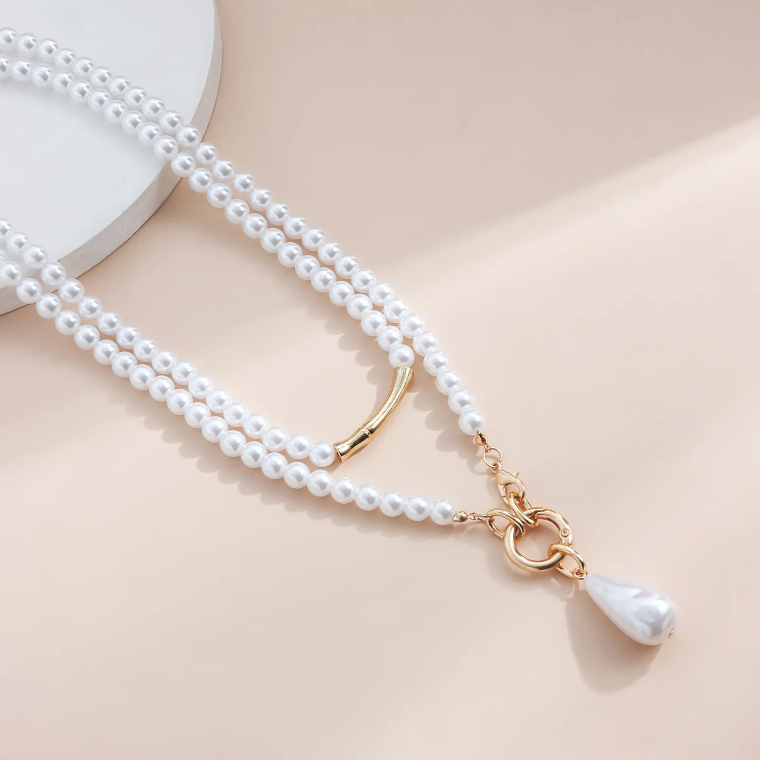 Cross border light luxury retro adjustable layered necklace set, double-layer water droplet imitation pearl necklace for women