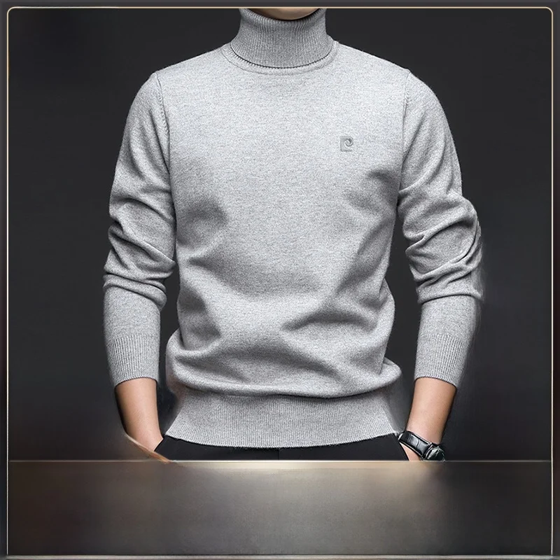 

Мужской вязаный шерстяной свитер Pierre Cardin с высоким воротником, однотонный, деловой повседневный, теплый зимний