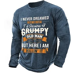 Retro Letter 3d Printing Long Fashion Men's Pullover Long Sleeve T-shirts Graphic T-Shirt For Men Street O Neck Oversized Tee