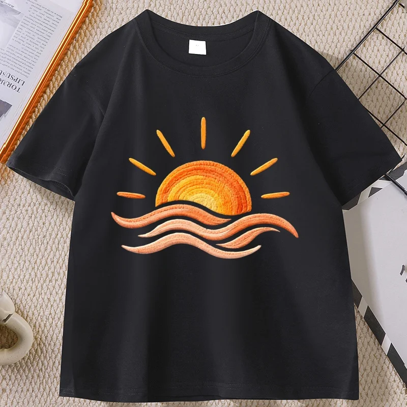 

Sunset Beach T Shirt Coastal Summer T-Shirt Beach Vacation Tee Graphic Tee Print Short Sleeve Round Neck Tshirt Streetwear Top