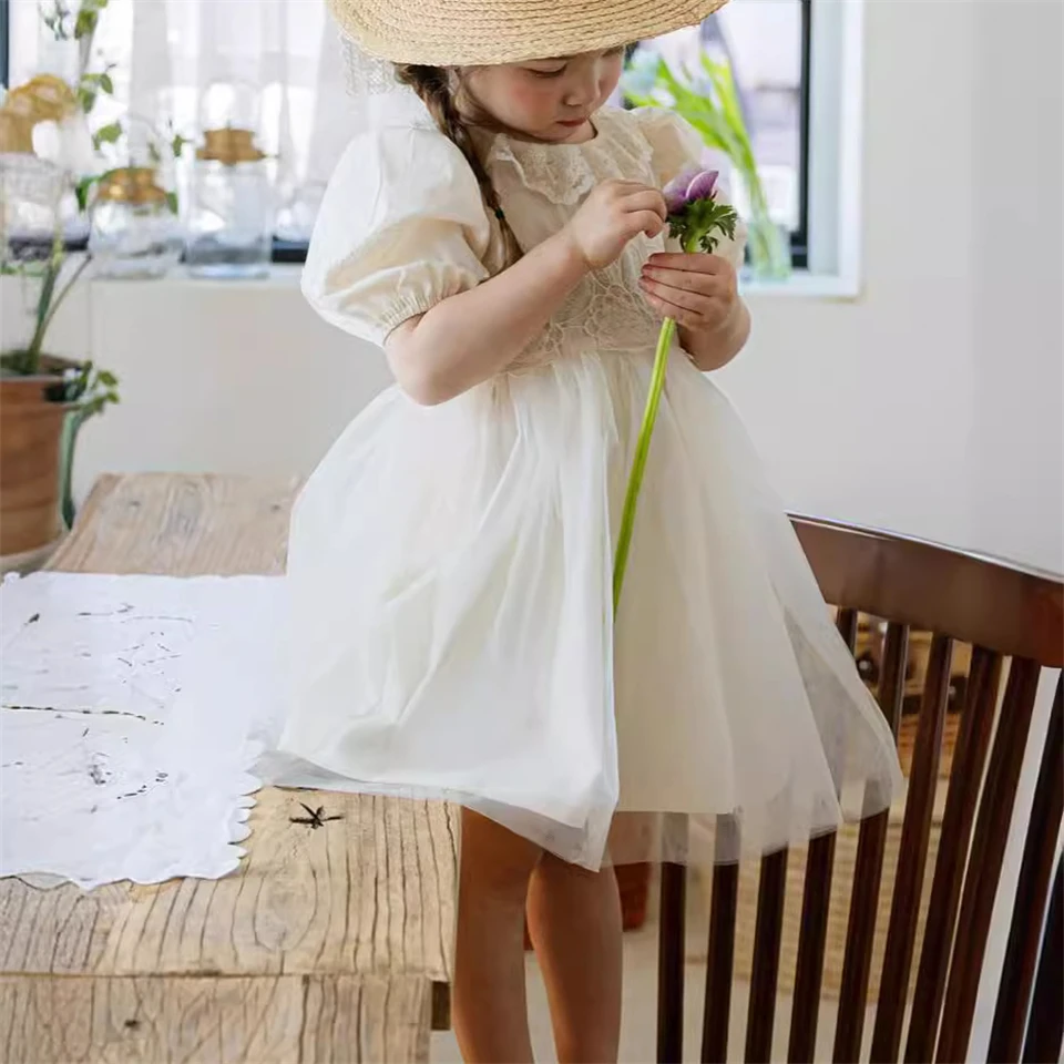 

2024 Summer new Hot Selling Rural Style Korean Edition Girl's Children's Princess Gorgeous Embroidered Yarn Short sleeved Dress