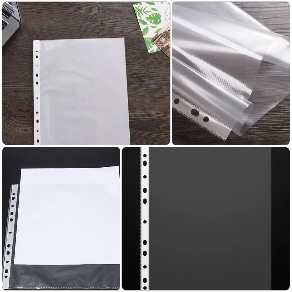 

100pcs Bags A4 Size Loose Leaf File Bags Clear Protectors Loose Leaf Document Storage Pouches Transparent Folder Inserts
