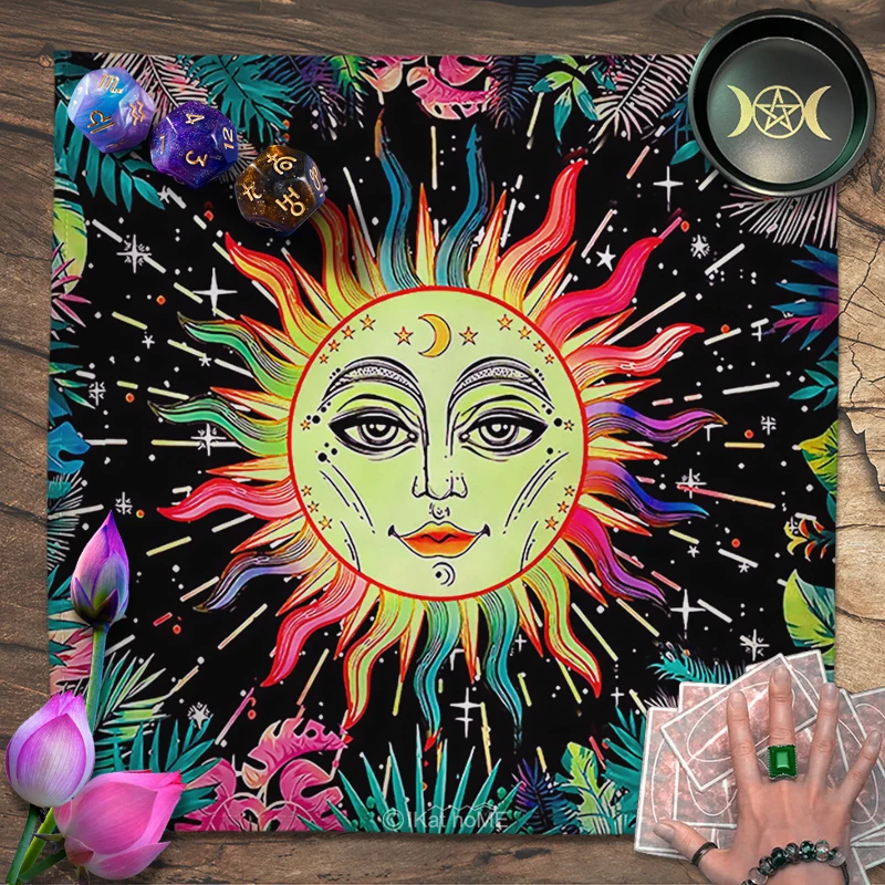 

Divination Witchcraft Astrology Board Game Tarot Tablecloth Altar Cloth Tropical Plant Leaf Sun Art Decor Pagan Oracle Card Pads