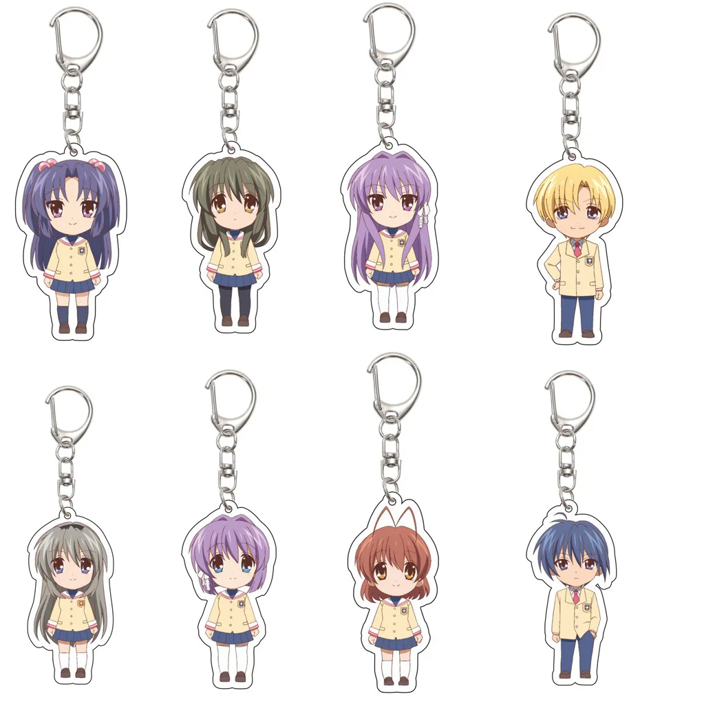 55MM Anime CLANNAD Schlüsselanhänger Okazaki Tomoya Nagisa Furukawa Ichinose Kotomi Sakagami Tomoyo Acryl-Schlüsselanhänger Weihnachtsgeschenke