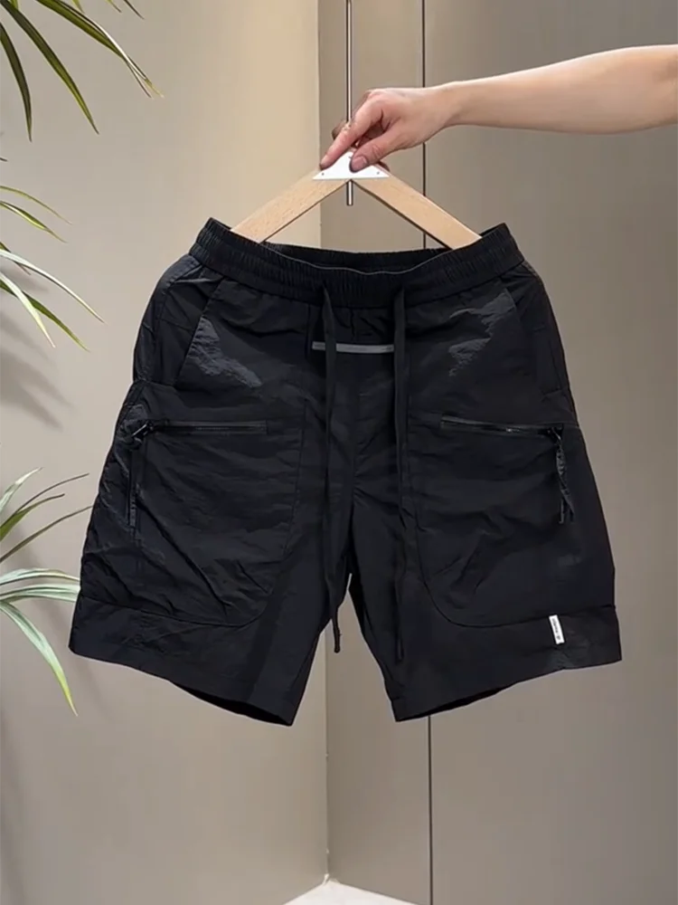 

Мужские летние тонкие однотонные свободные шорты-бриджи из полиэстера с карманами, длина до колена