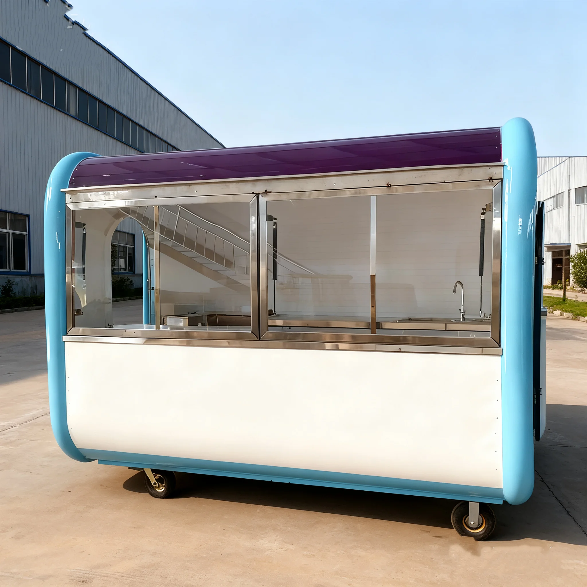 

Food Kitchen Trailer Mobile Pizza BBQ Grill Full Equipment Restaurant Food Truck with Air Conditioner Square Food Cart