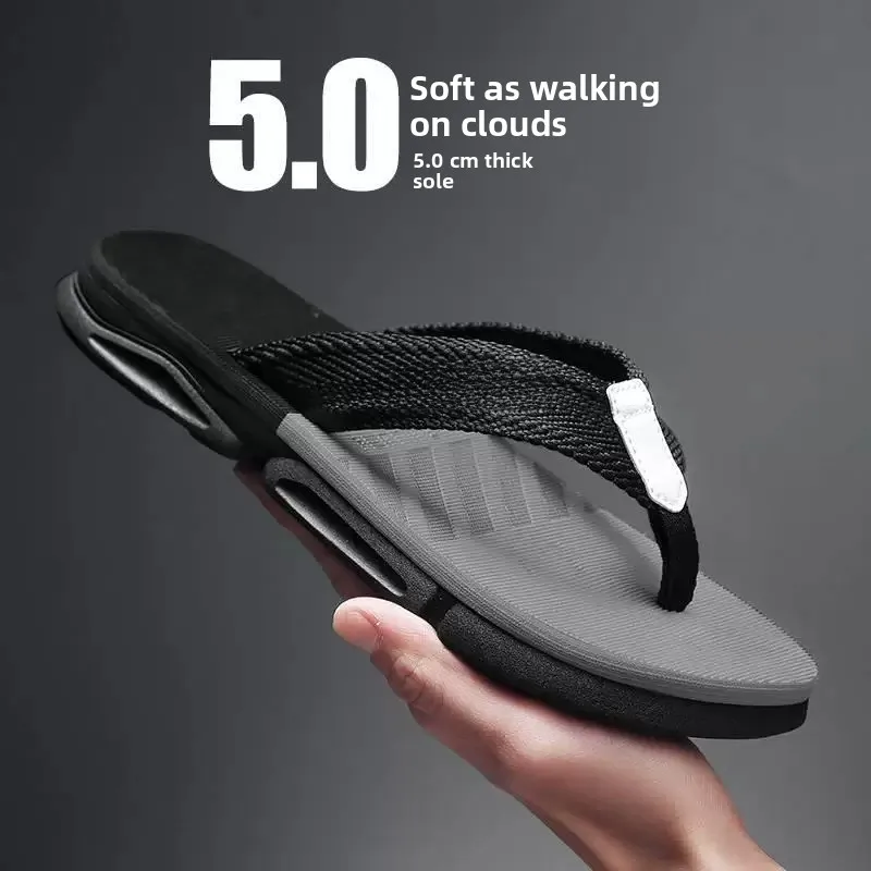 

Men's Summer Outdoor Sports Beach Slippers Anti-Slip Knitted Band Footwear Comfortable Slip-On Casual Flip Flops