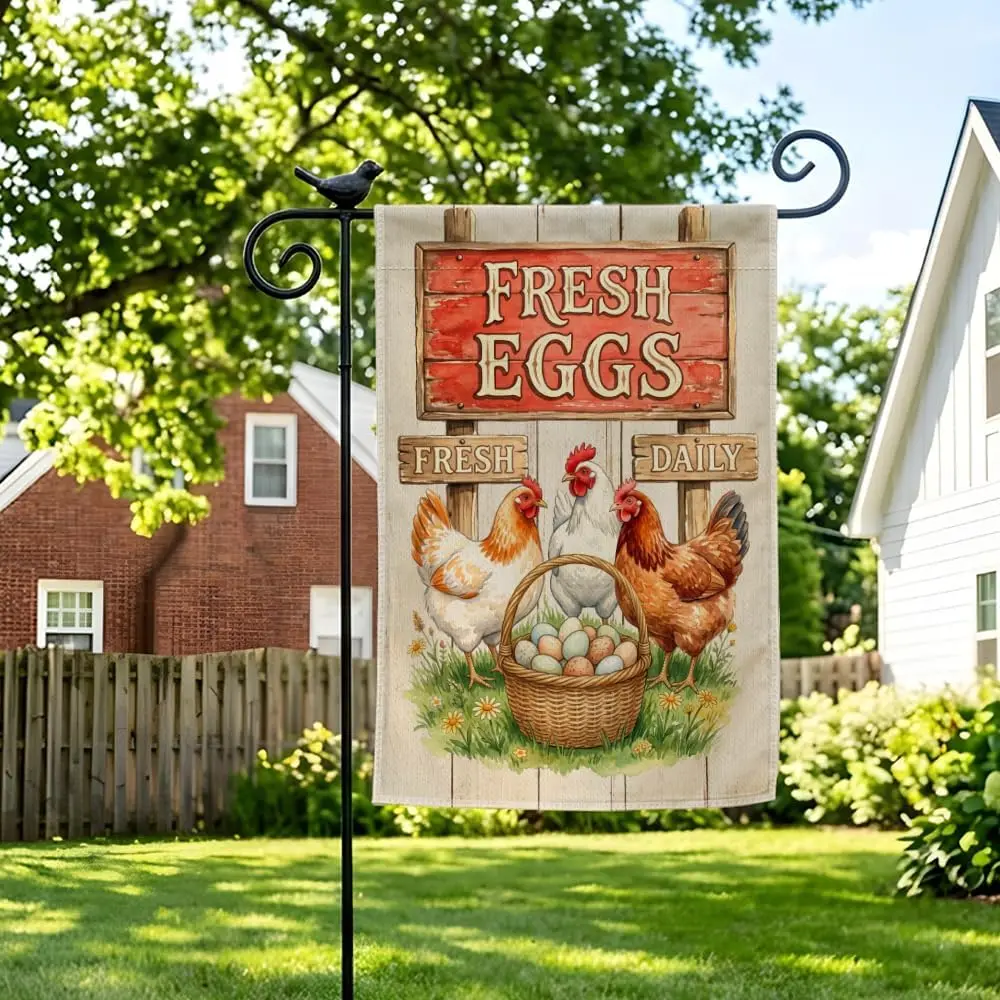 All Are Welcome Here Garden Flag, Double-Sided Rooster Rustic Yard Flag for Outdoor, Spring Chicken Farmhouse Garden Decor f kkz