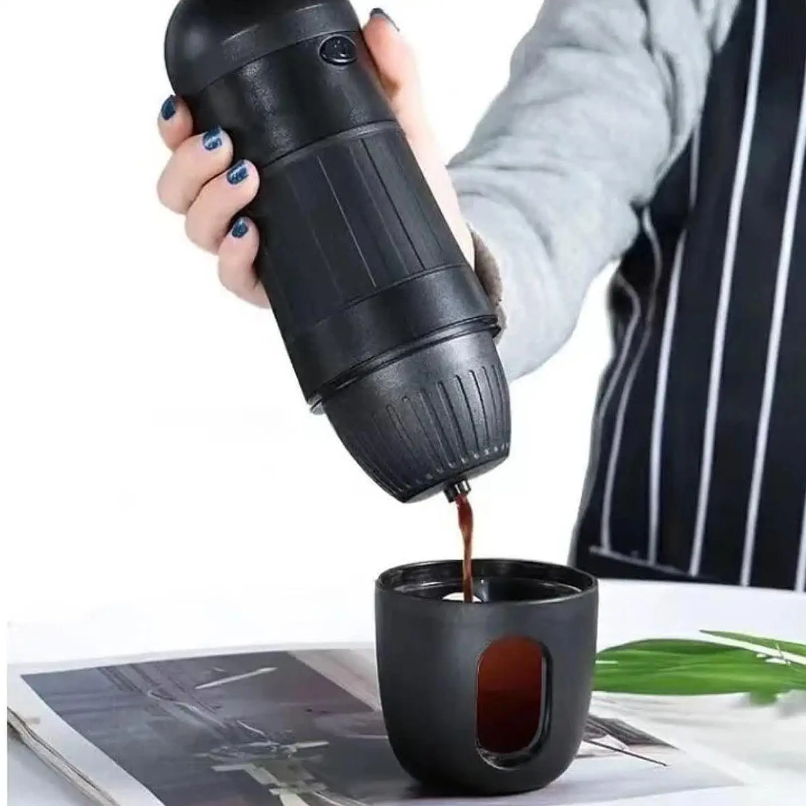 

Black Portable Electric Espresso Machine for K Cup Capsules and Ground Coffee Portable Coffee Maker for RV Camping Spring Travel