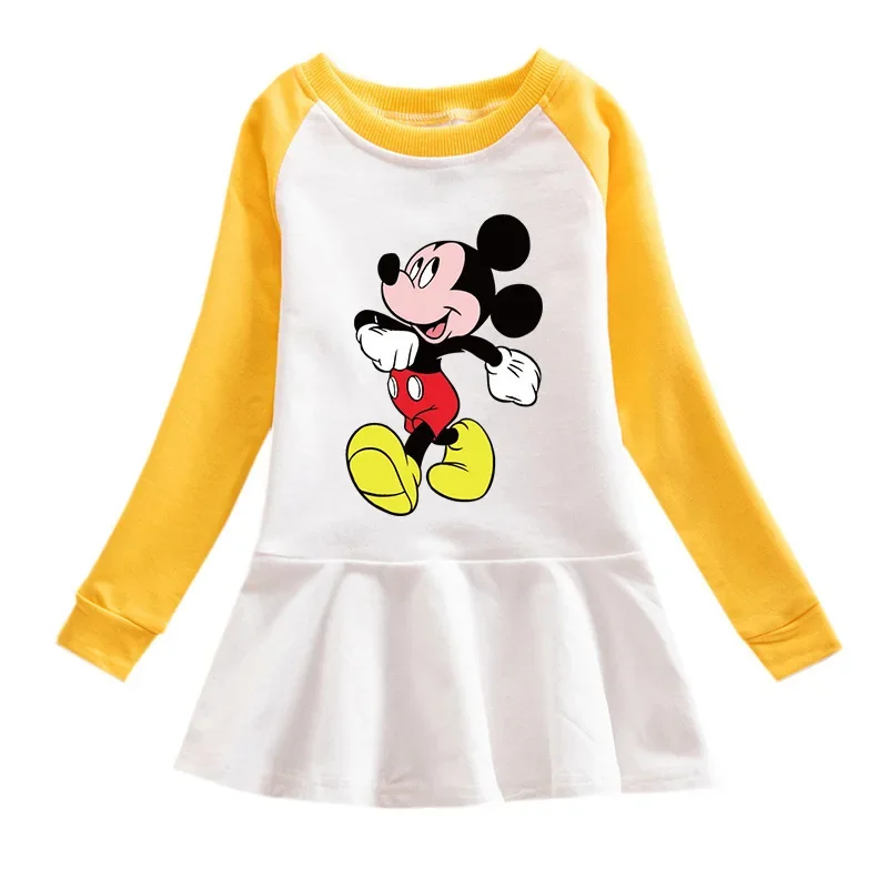 MINISO Disney Mickey Mouse and Donald Duck New Children's Clothing Autumn Cartoon Sweatshirt Dress Baby PureCotton Pleated Skirt