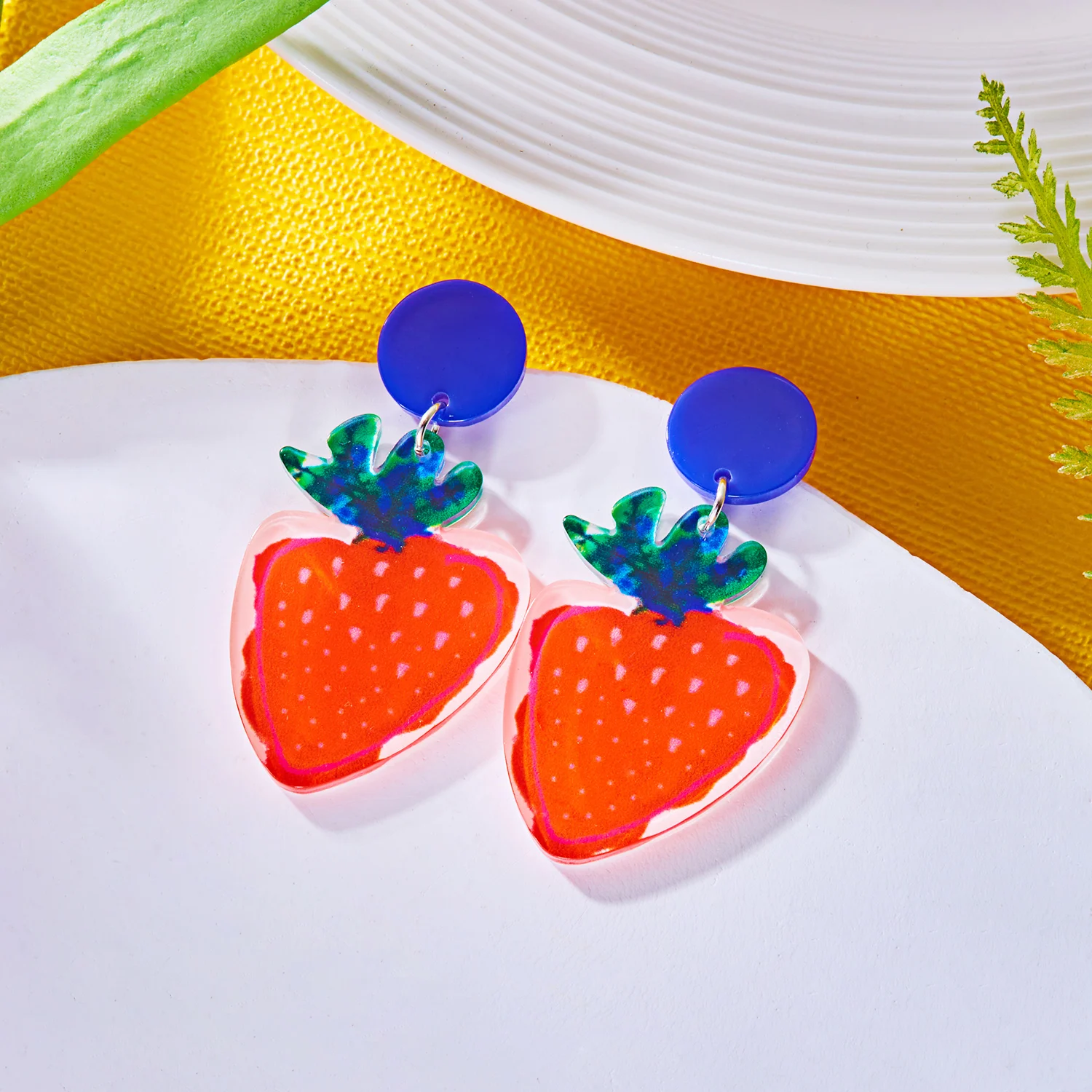 Bunte Muster Acryl Schmetterling Tropfen Ohrringe für Frauen Einfache Obst Geometrie Harz Baumeln Ohrringe Täglichen Schmuck Zubehör – Detail 5