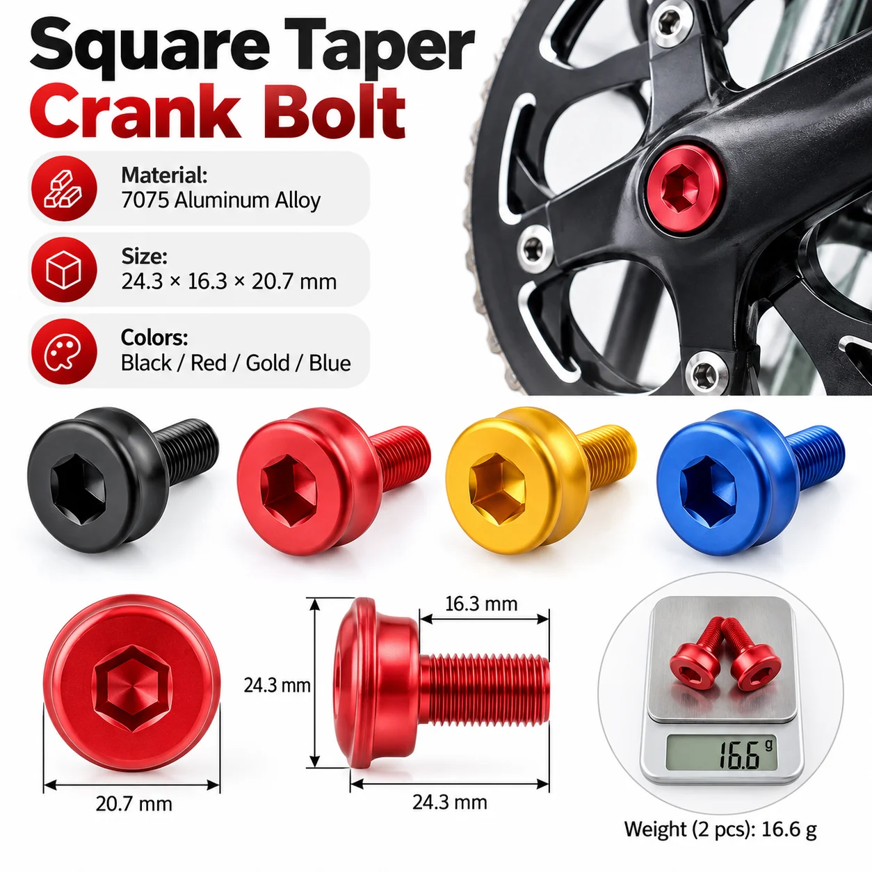 2PCS Bottom Bracket Screw M8 Bike Square Tapered Bottom Bracket Bolts 7075 Aluminum Alloy Crank Arm Waterproof Screw