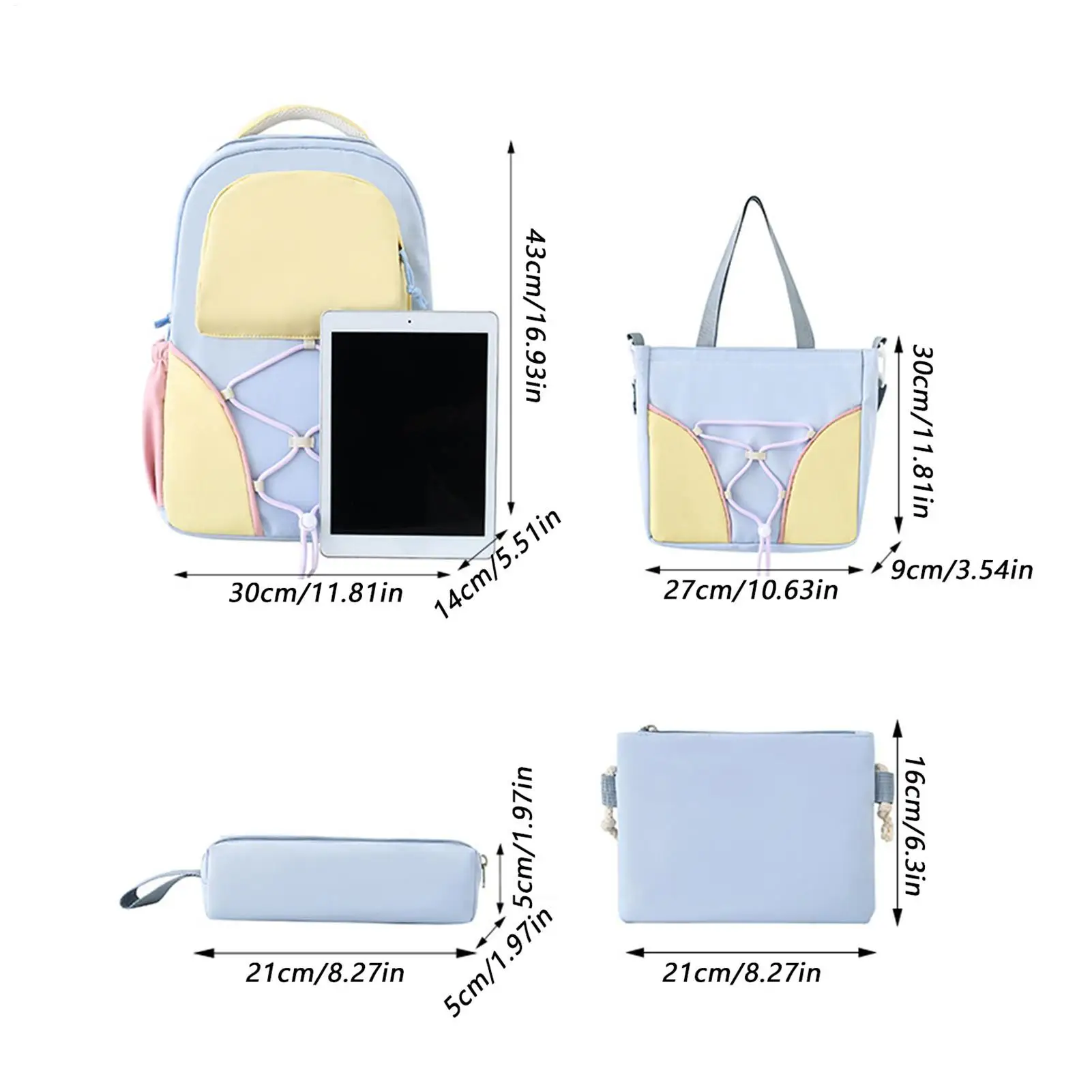 Book Bags For School 4 Pieces Messenger Bags Large Capacity Backpack With Pencil Case Travel Bookbag For Stationery Short Trips