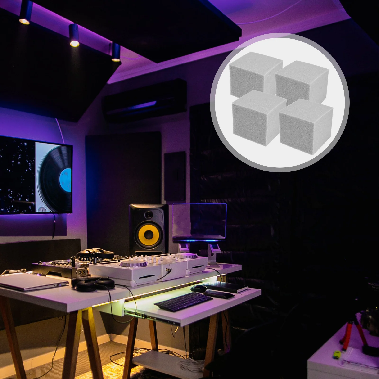 

4pcs Corner Wall Sound Reduction Foam Tiles Acoustic Panels Sound Absorbing Material For Room Soundproofing High Density Blocks