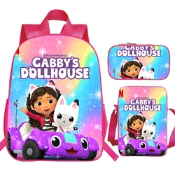 Cute Gabby's Dollhouse Schoolbag Backpacks for Students Girls Boys Back To School Gift Knapsack 3 PCS Set Children School Bags