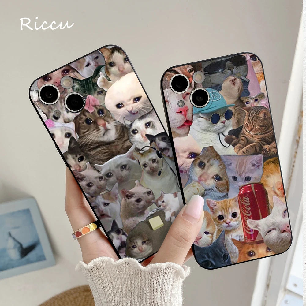 FOR IPhone 14 Crying Cat Memes Phone Case 14 11 12 Pro 8 7 14 Plus X Pro 14 MAX 13 MINI XR XS iphone 14 13 pro Soft Phone Covers