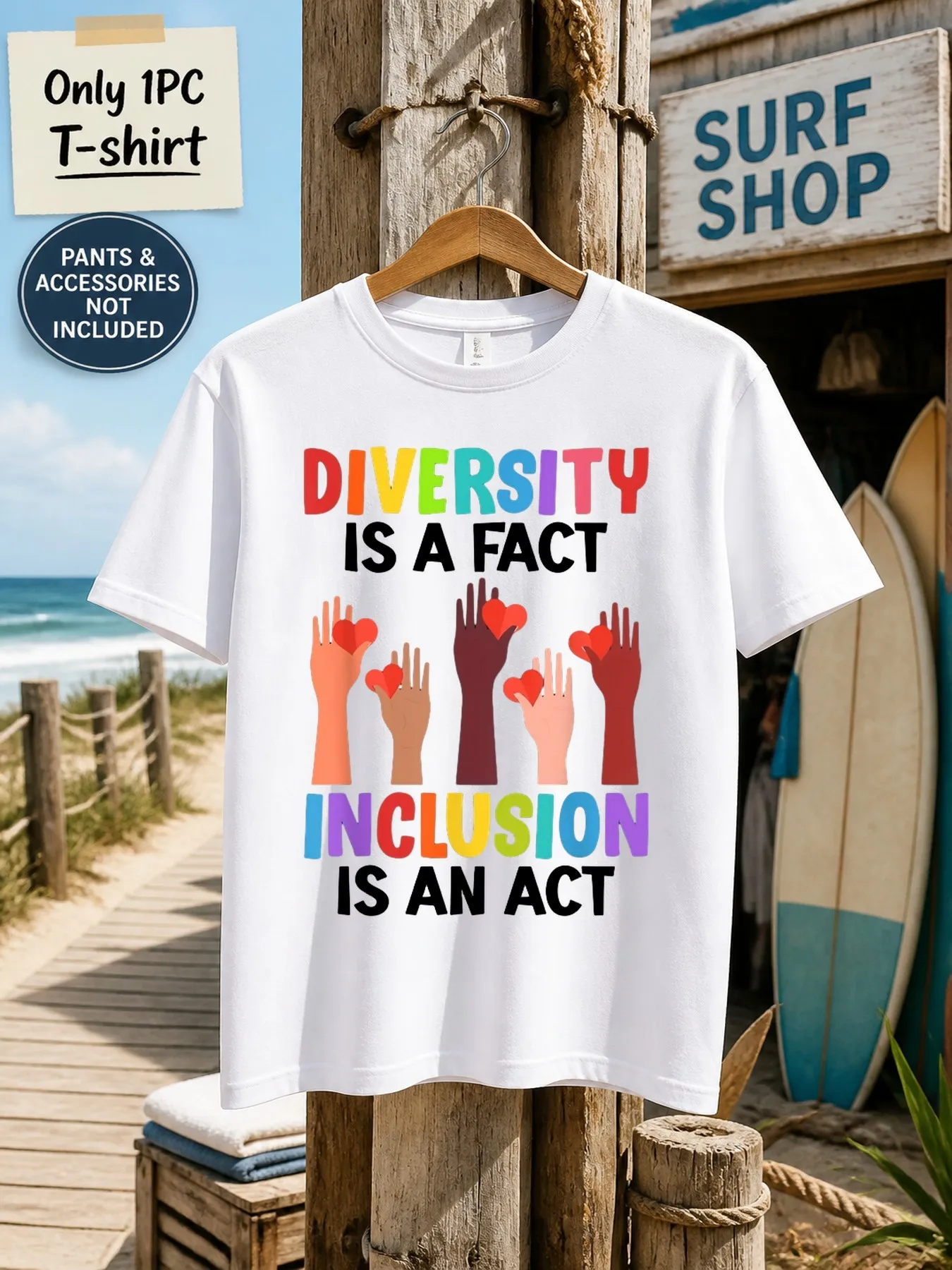 1pc Mens Graphic T Shirt Diversity Is A Fact Inclusion Is An Act Print Short Sleeve Crew Neck[solely 1pc T-SHIRT]