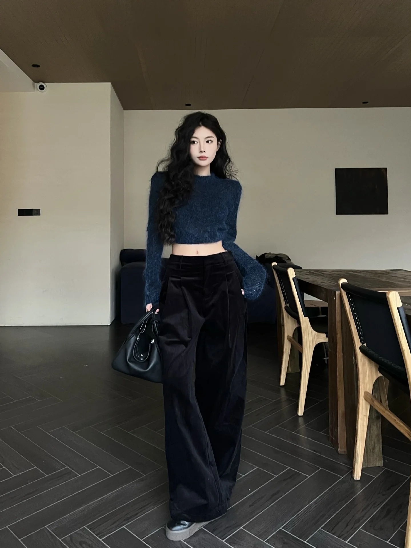 2024 Spring Autumn New Women Maillard Retro Casual Pants Pleated High Waisted Street Chic baggey Corduroy Wide Leg Long Trousers