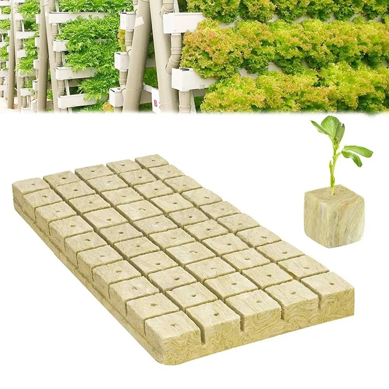 100Pcs Stonewool Hydroponic Grow Media Starter Cubes Plant Cubes Soilless Substrate Seeded Rock Wool Plug Seedling Block