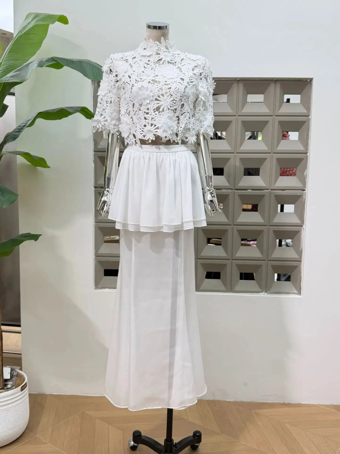 

Осенние женские костюмы, кружевной топ с открытыми рукавами, шифоновая юбка «рыбий хвост», комплект из двух предметов, праздничное рождественское бальное платье conjunto gótico mujer