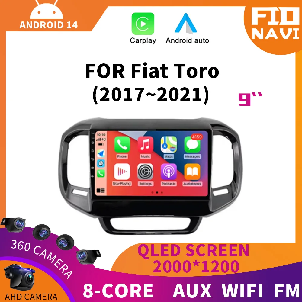 

Android 14 For FIAT Toro 2017 - 2021 Car Radio Auto Multimedia Video Player Navigation GPS Carplay Stereo 4G WIFI 360 Camera DSP