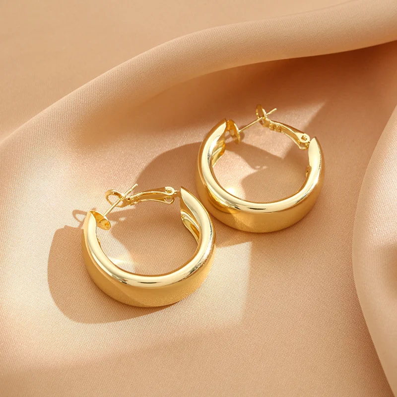 Simple Stainless Steel Gold Color Hoop Earrings For Women Vintage Circle Round Minimalist Earrings Party C-shape Jewelry Gifts