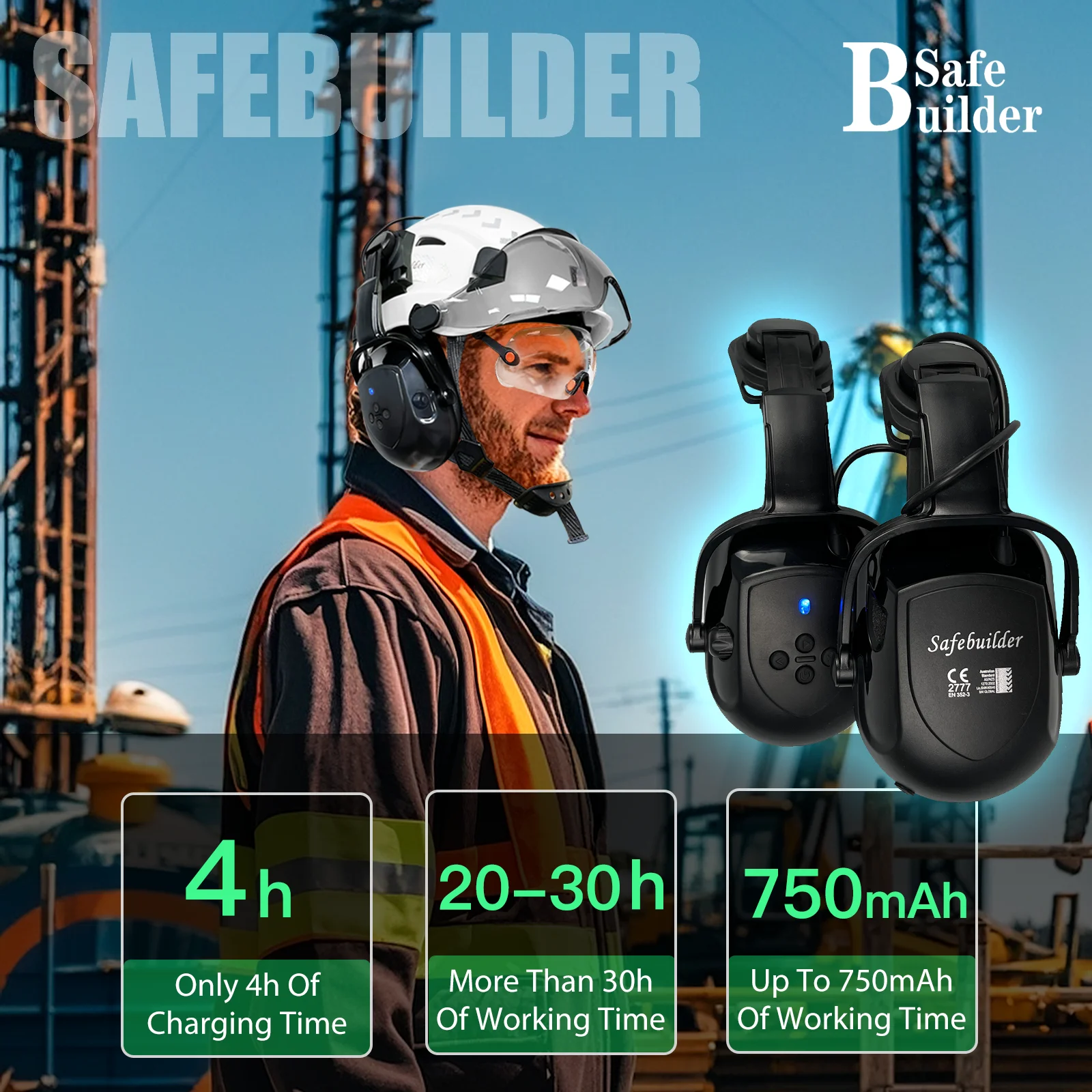 Protège-oreilles Bluetooth CE, casque de sécurité réglable, casque de Protection auditive