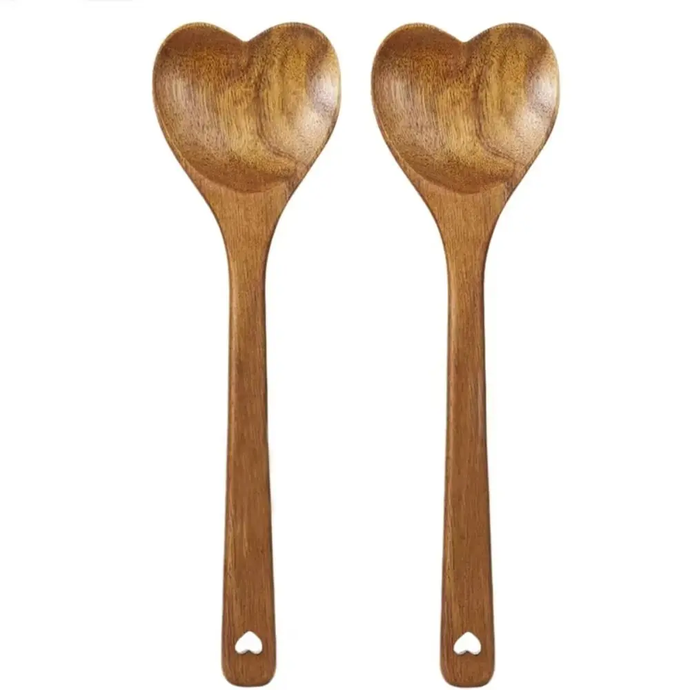 Portable Premium Love Wooden Spoon Long Handle Wooden Rice Spoon Ergonomic Design Simple Teaspoon For Tea Honey Desserts