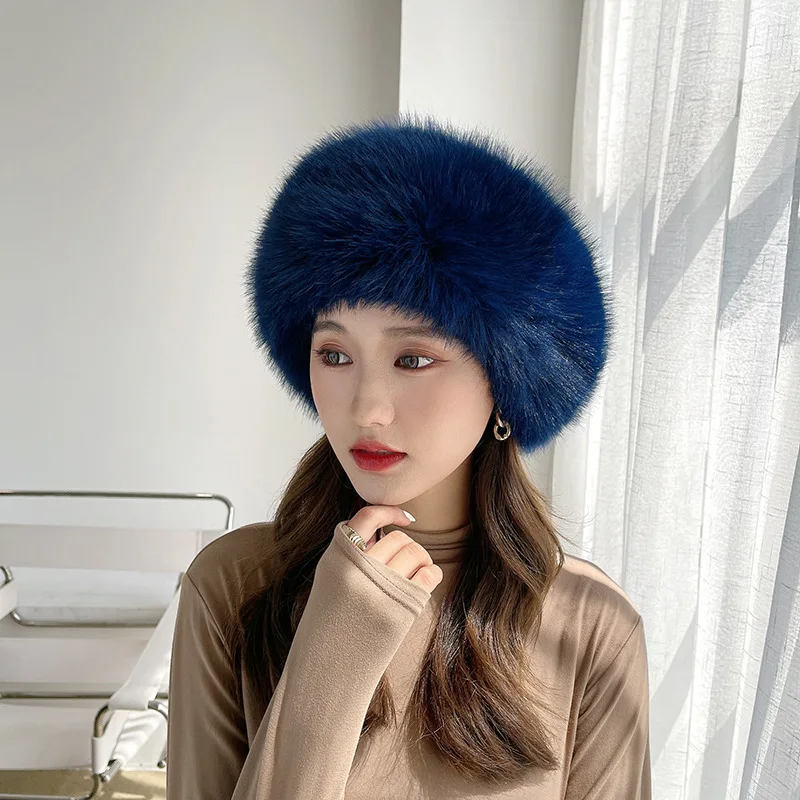 Winter Hat for Women\'s Imitation Fur Fox Pullover Hat Outdoor Warm Thick Beret Mongolian Princess Ear Protection Cap