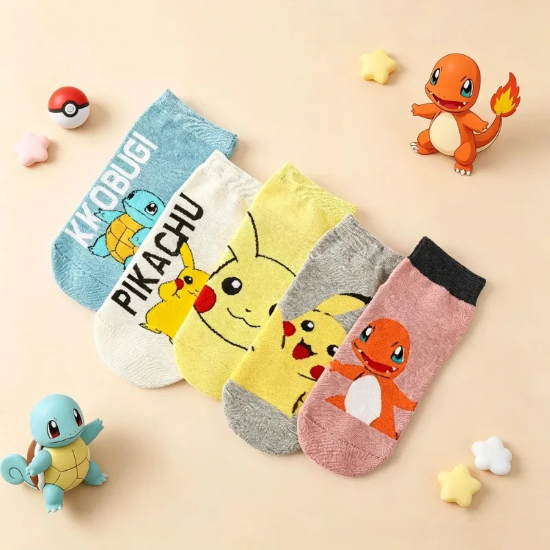 

5Pairs New Pok é mon Short Socks Family Cartoon Anime Pikachu Patterns Men and Women Outdoor Casual Couple Socks Gift