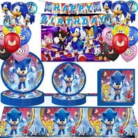 Sonic Kids Birthday Party Decoration Children Gifts 5th 6th 7th Balloons Set Paper Plate Cup Backdrop Cake Topper Baby Shower