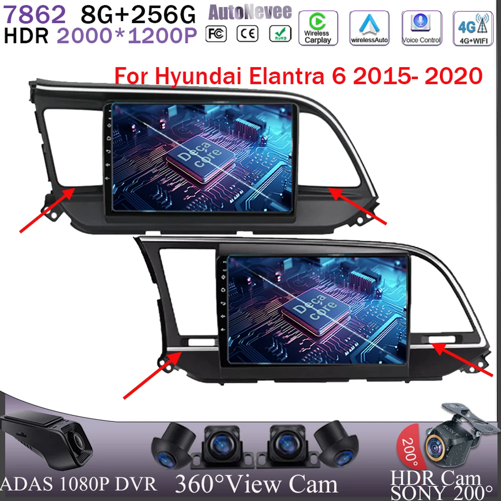 

For Hyundai Elantra 6 2015-2020 Android 13 Auto Radio Car Multimedia Player Carplay Head Unit WiFi GPS Navigation No 2Din DVD BT