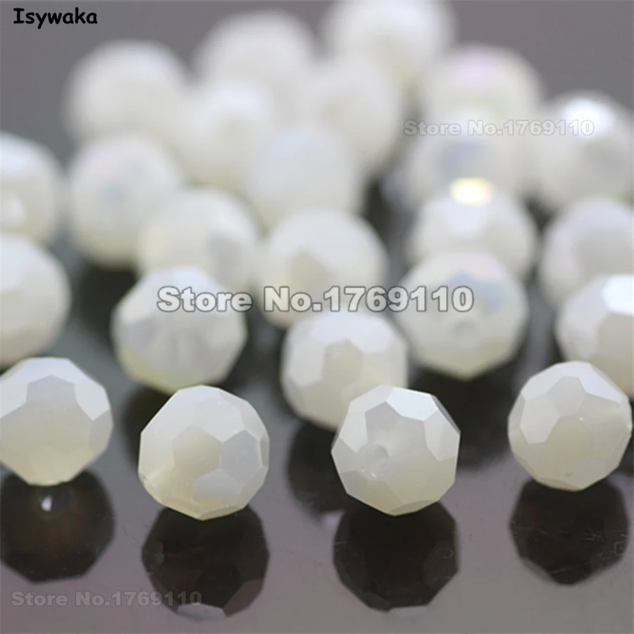 Isywaka 100pcs Non-hyaline White AB Color Round 6mm Austria Crystal Beads charm Glass Beads Loose Spacer Bead for Jewelry Making